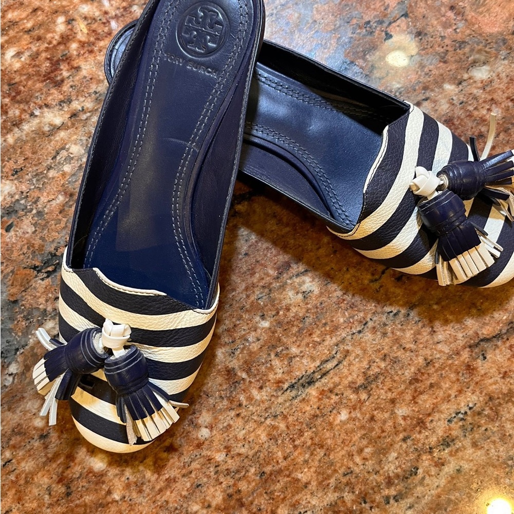 Tory Burch Blue and White Nautical Flats